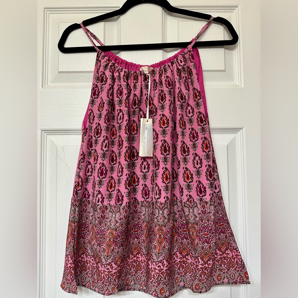 NWT Gold Hawk 100% Silk Top S Paisley Print Pink Sleeveless